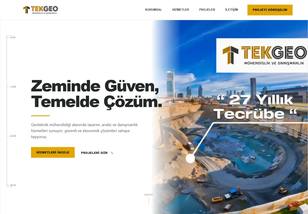Tekgeo geoteknik mühendislik web sitesinin gerçek ekran görüntüsü